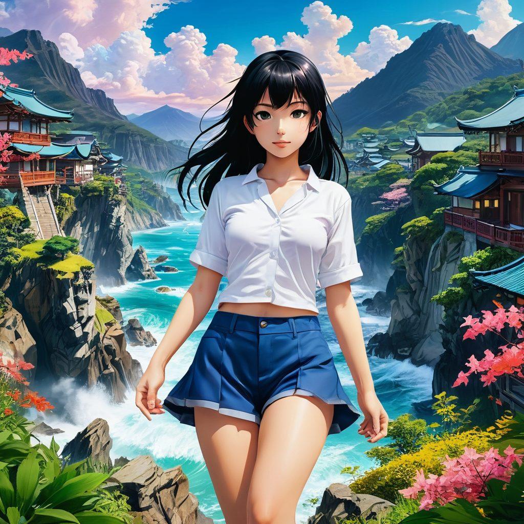 An intriguing collage of various hentai art styles, featuring dynamic characters in expressive poses, set against a whimsical fantasy backdrop filled with vibrant colors. Elements like manga panels and animated scenes create a sense of depth, entwining the cultural elements of adult animation. Add hints of playful eroticism while maintaining an artistic touch. The overall aesthetic should be inviting and visually captivating. super-realistic. vibrant colors. anime-inspired.